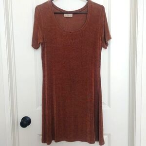 Vintage Kim&Co stretchy slinky ribbed copper brown dress 90s vibe